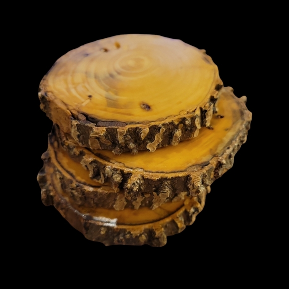 4-Piece Brown Wood with Bark Edge Coasters - Picture 2 of 2